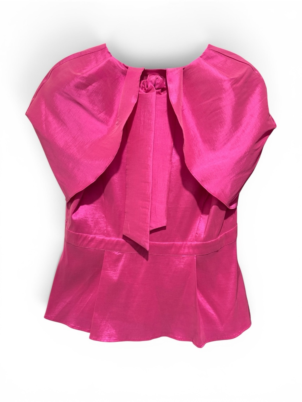 New York & Company Fuchsia Pink Puff-Sleeve Peplum Top - Picture 10 of 11